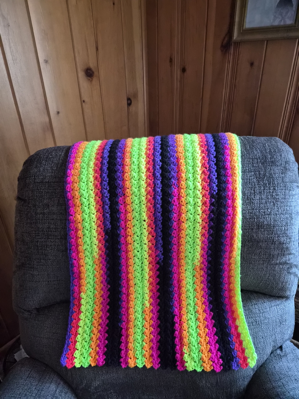 Handmade Neon Stripe Crochet Lapghan - Multicolor